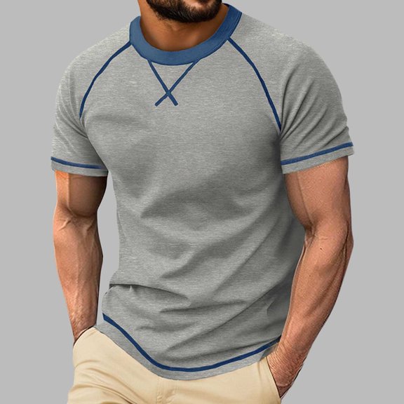 Qulqfy Workout Shirts for Men Short Sleeve Casual Pullover Gray Shirts Spring Summer Crew Neck Tees Papa Shirts for Men S