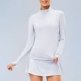 thumbnail image 1 of Qulqfy Workout White Tops for Women Quarter Zip Long Sleeve Shirts Turtleneck Running Quick Dry Tops with Thumb Holes, 1 of 9
