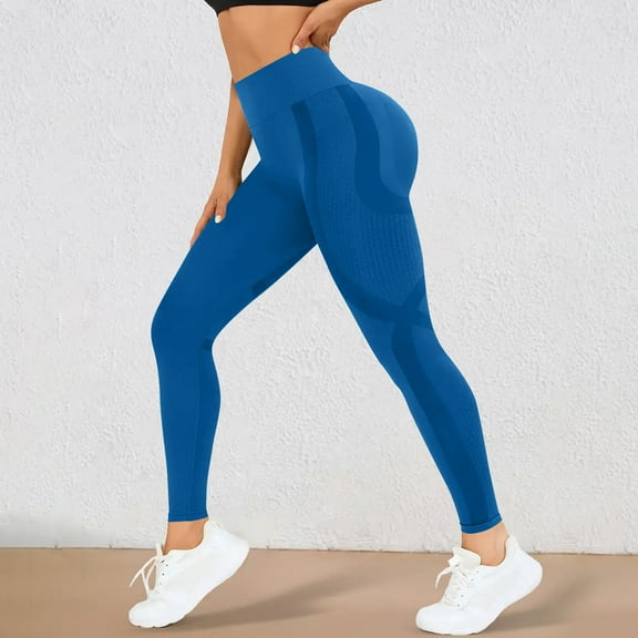 Qulqfy Workout Women Leggings Blue Compression Yoga High Waist Scrunch Tummy Control Butt Lifting Leggings Pants for Women L