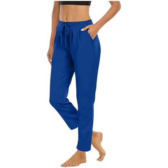 Qulqfy Workout Women's Pants 2025 Yoga Blue Baggy Athletic Drawstring Petite Sweatpants Womens Scrubs Joggers M