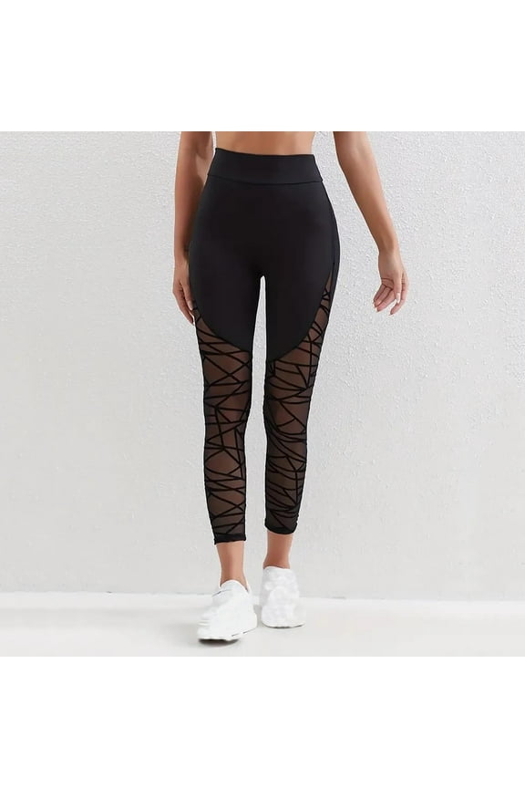 Workout Womens Leggings Yoga Compression Black High-Waisted See Through Ankle Length Sheer Leggings Womens Pants L