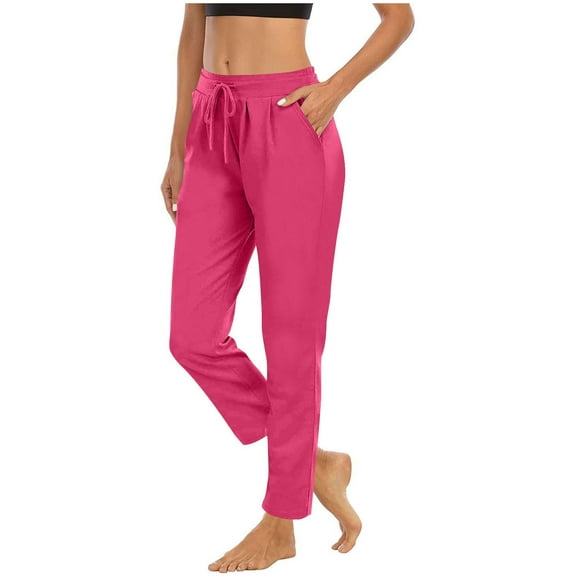 Qulqfy Workout Womens Pants 2025 Baggy Yoga Pink High Waisted Drawstring Petite Athletic Sweatpants Girl Pants M