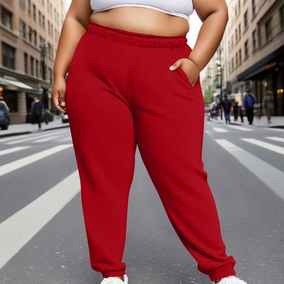 Qulqfy Workout Womens Sweatpants High Waisted Athletic Red Plus Size Stretchy Casual Travel Joggers Winter Pants for Women L