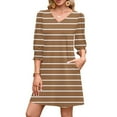 thumbnail image 1 of Qulqfy Yellow Women's Dresses 3/4 Sleeve Casual Mini Striped Short V Neck Tunic Dresses Winter Dresses for Women 2025 M, 1 of 7