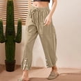 thumbnail image 1 of Qulqfy Yellow Womens Pants Straight Leg Split Baggy Drawstring High Waisted Casual Pants Women Trouser L, 1 of 7