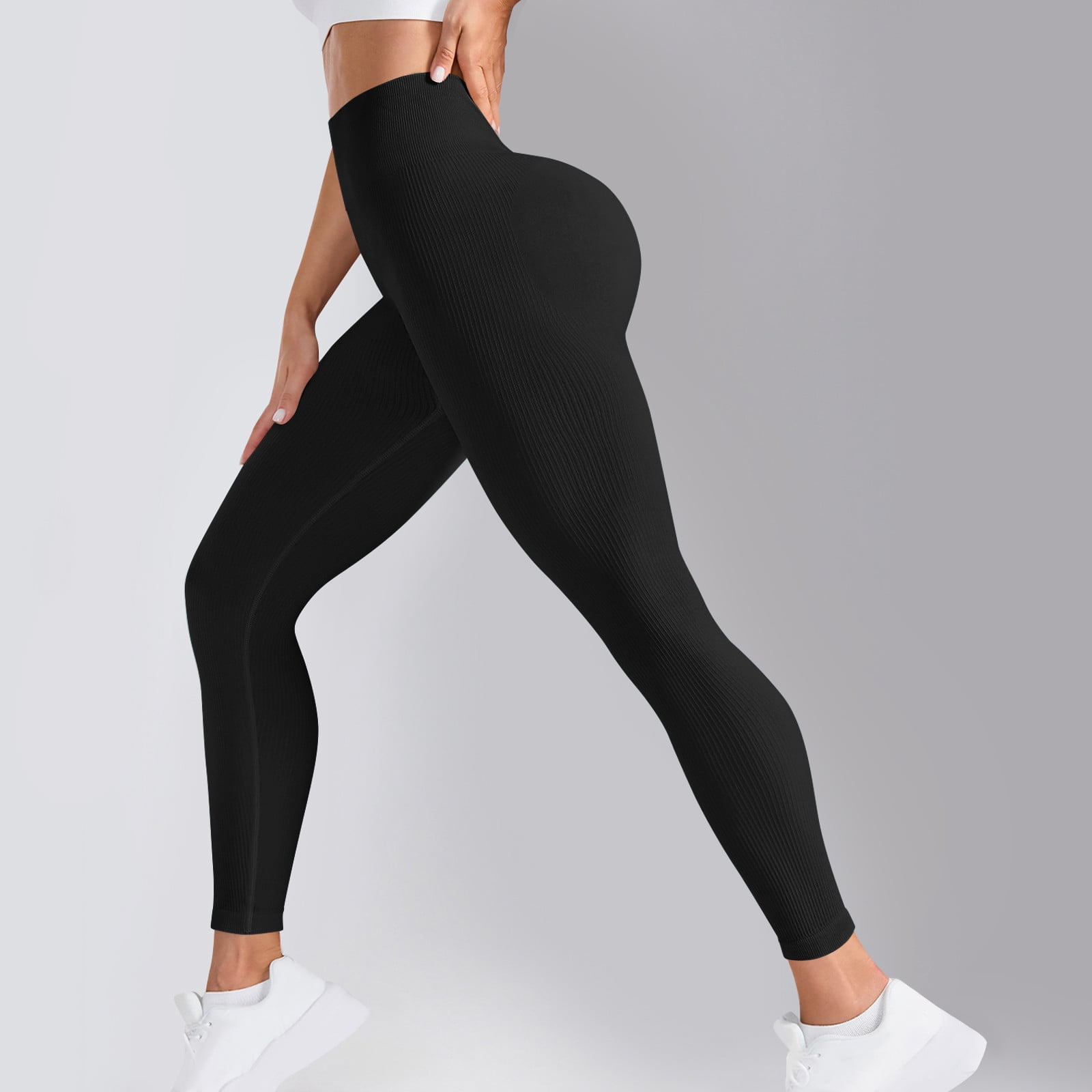 Qulqfy Yoga Pants Women Butt Lifting Tummy Control Seamless Black