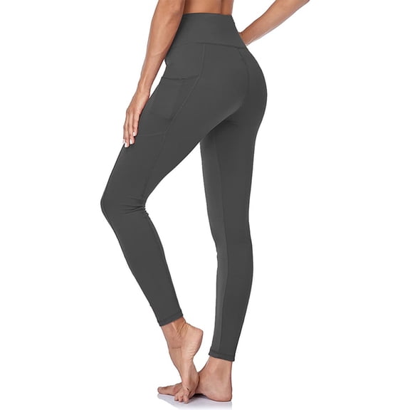 Qulqfy Yoga Women Leggings Gray Compression High-Waisted Ankle Length Tummy Control Buttery Soft Leggings with Pockets Track Pants Women L