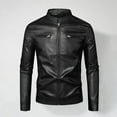 thumbnail image 1 of Qulqfy Zip Up Mens Winter Jacket Leather Long Sleeve Motorcycle Black Stand Collar Biker Fashion Slim Fit Jackets Mens Coats M, 1 of 9