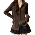 thumbnail image 1 of Qulqfy Zip Up Women's Cardigan Sweaters Long Sleeve Bronze Knit Petite Lapel Collar Tops Thin Sweaters for Women Lightweight Free, 1 of 3