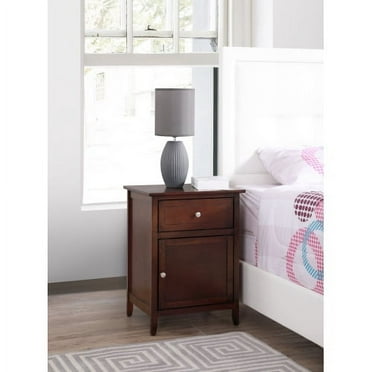 Qumbnk 1 Drawer Nightstand with 1 Door Cabinet, Wood Beside Table for Home, Bedroom, Dark Brown