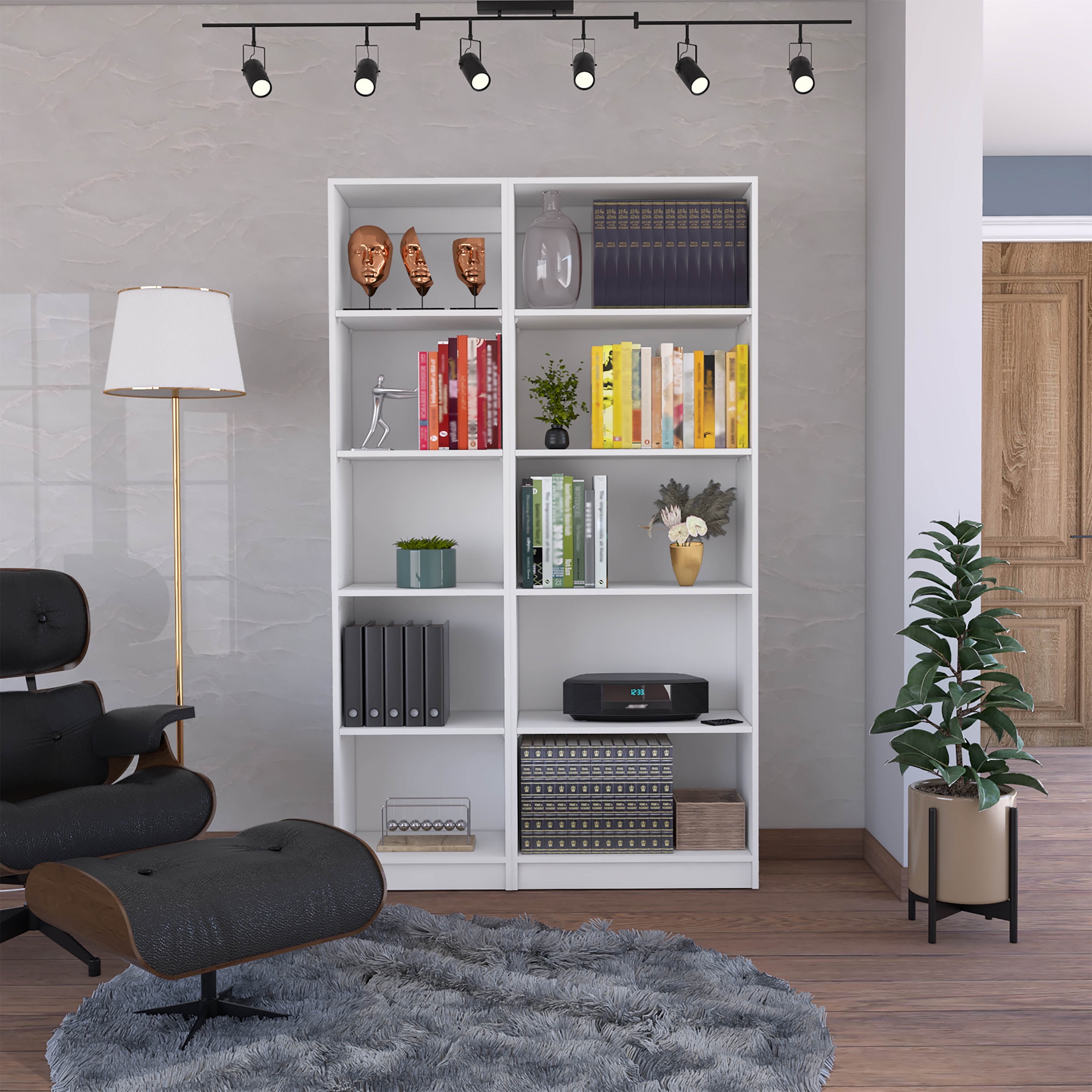 Qumbnk 10 Shelves Wood Bookcase Bookshelf Book Storage Rack for Living