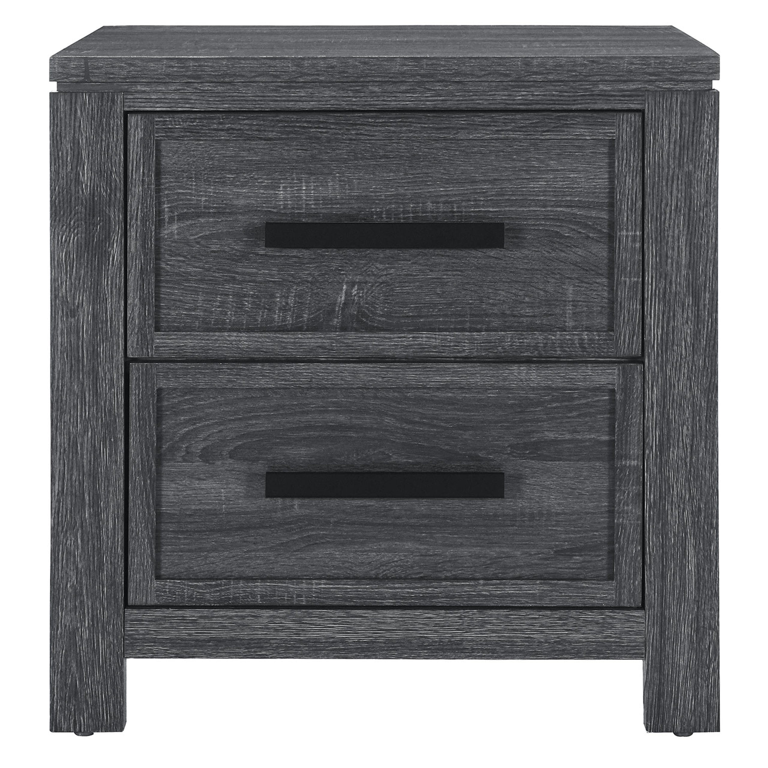 Distressed Dark Gray Solid Wood 2-Drawer Nightstand