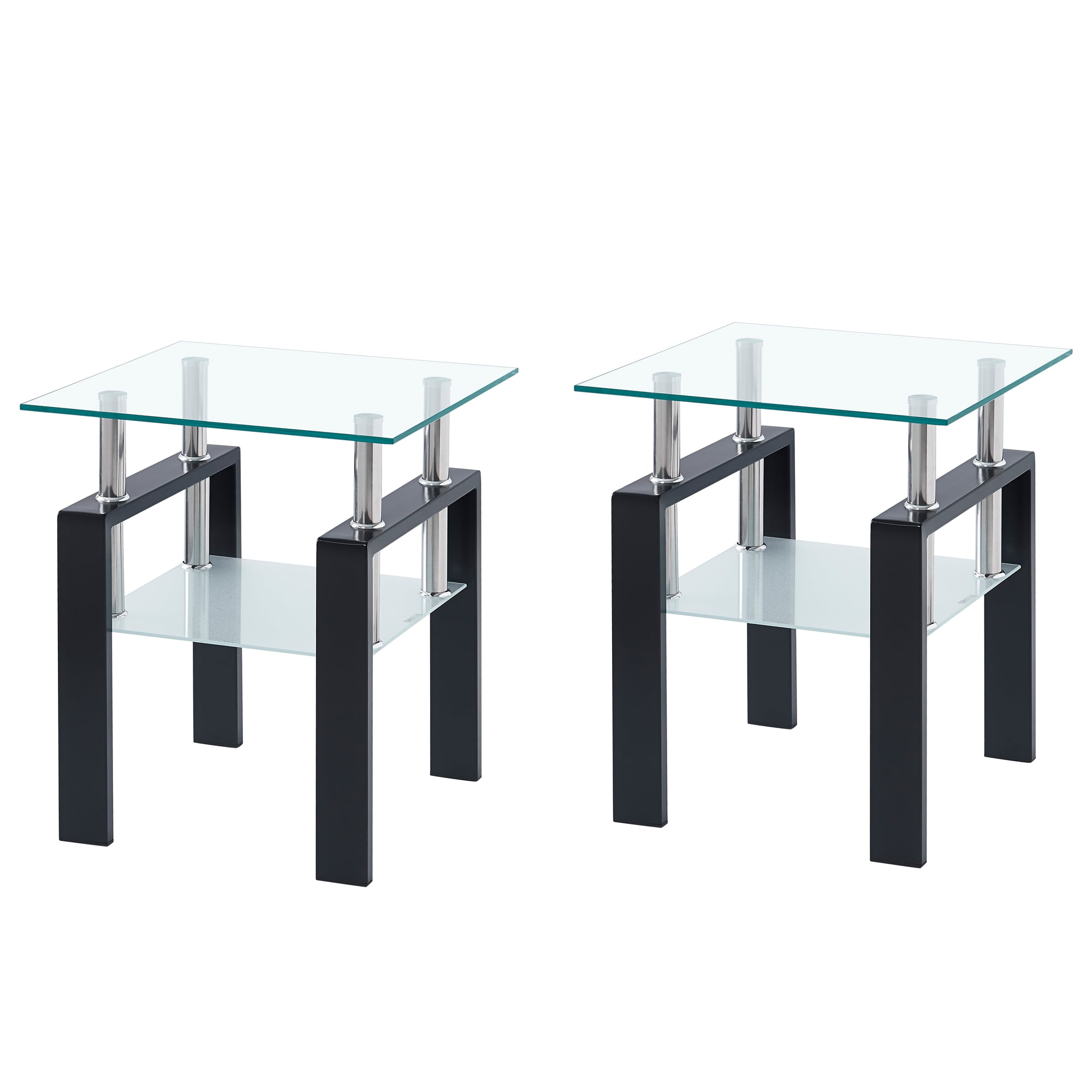 Black and Clear Glass Top Coffee and End Table Set