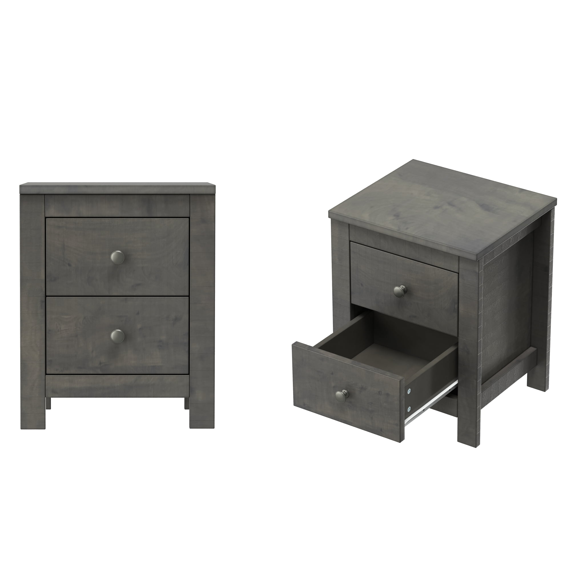 Antique Gray Wooden Nightstand Set with Storage Cabinet