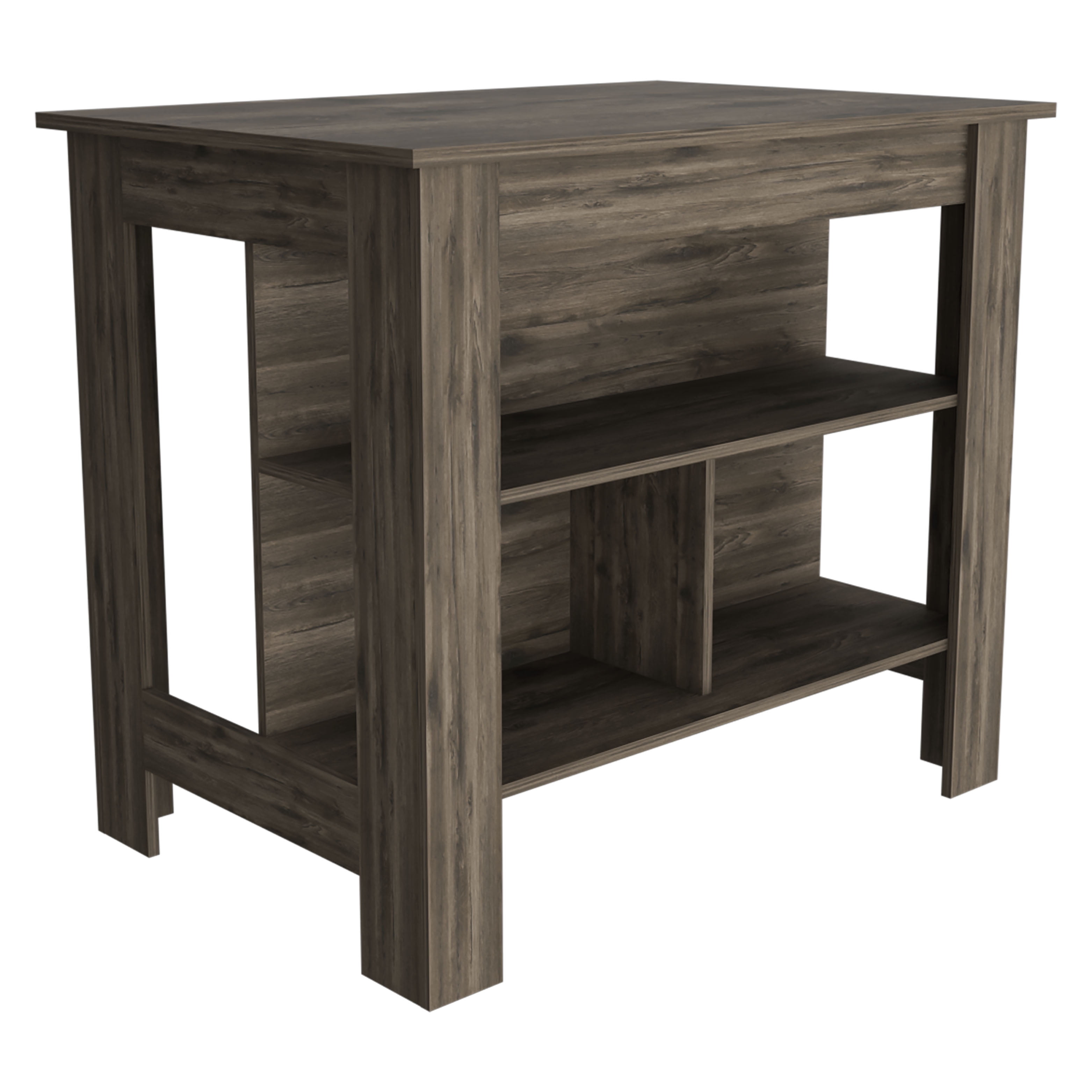 Qumbnk Kitchen Island with 3 Open Shelves, Wood Table for Kitchen ...