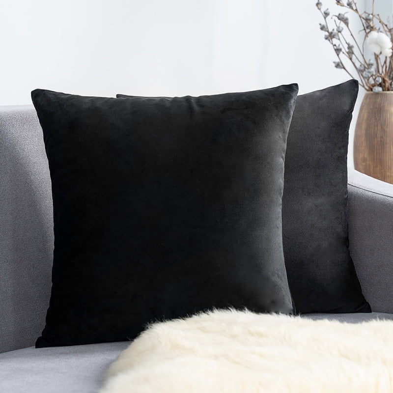 Black Velvet Square Decorative Pillow Covers, 18" x 18"