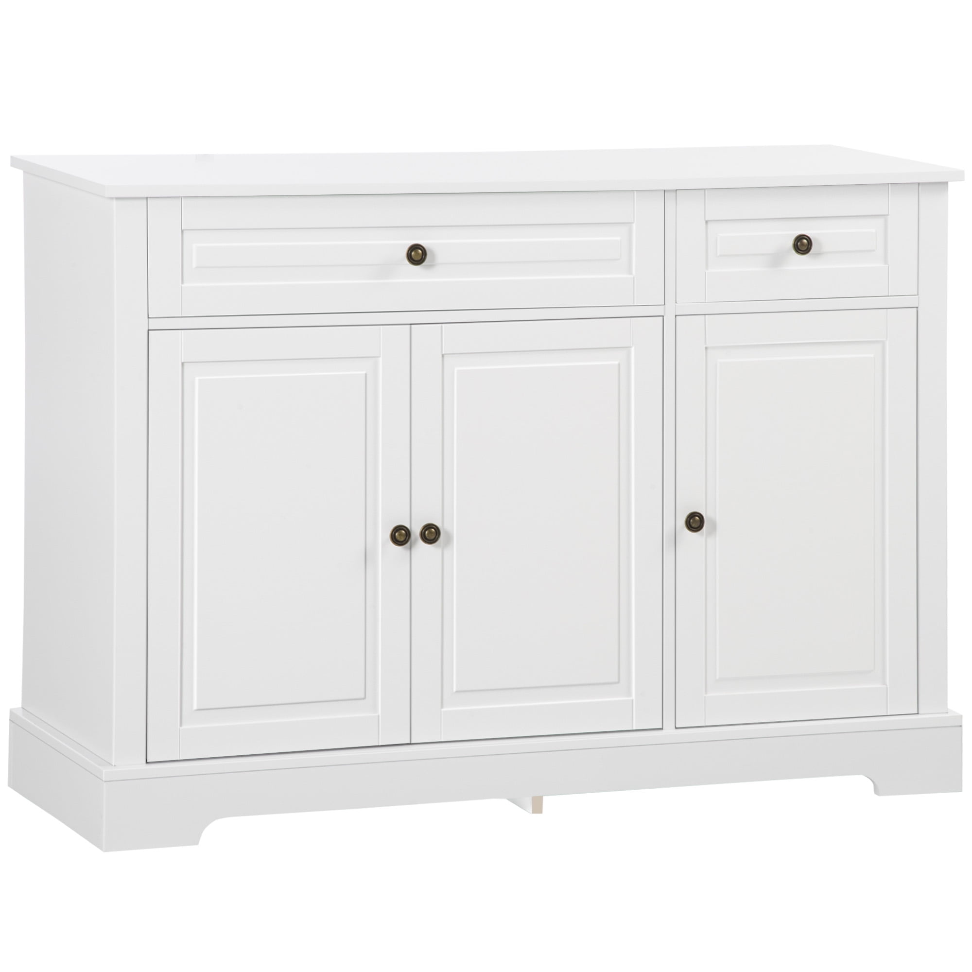 White MDF Sideboard Buffet Cabinet with Drawers and Shelves