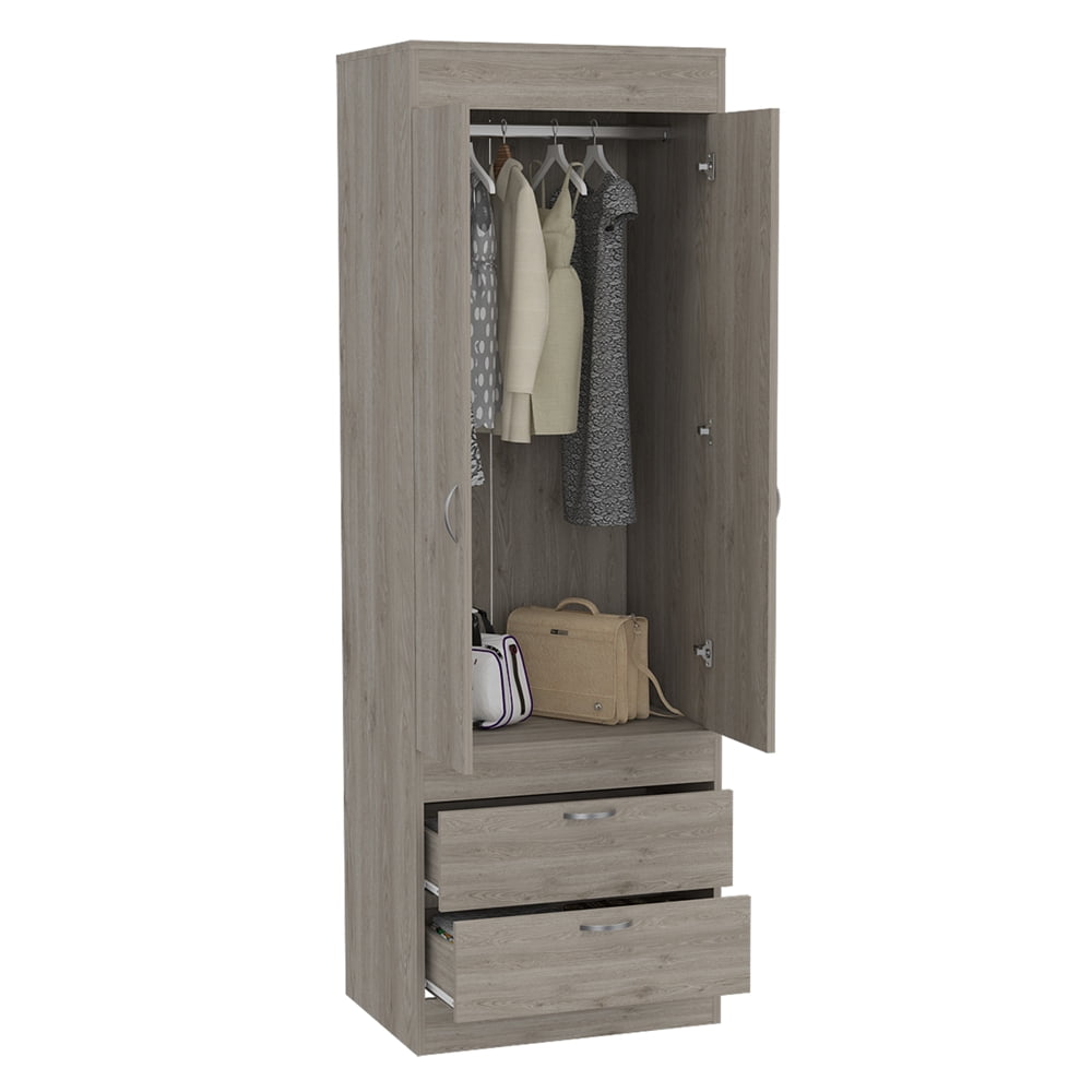 Plethoria Light Gray 2-Drawer Armoire with Hanging Bar