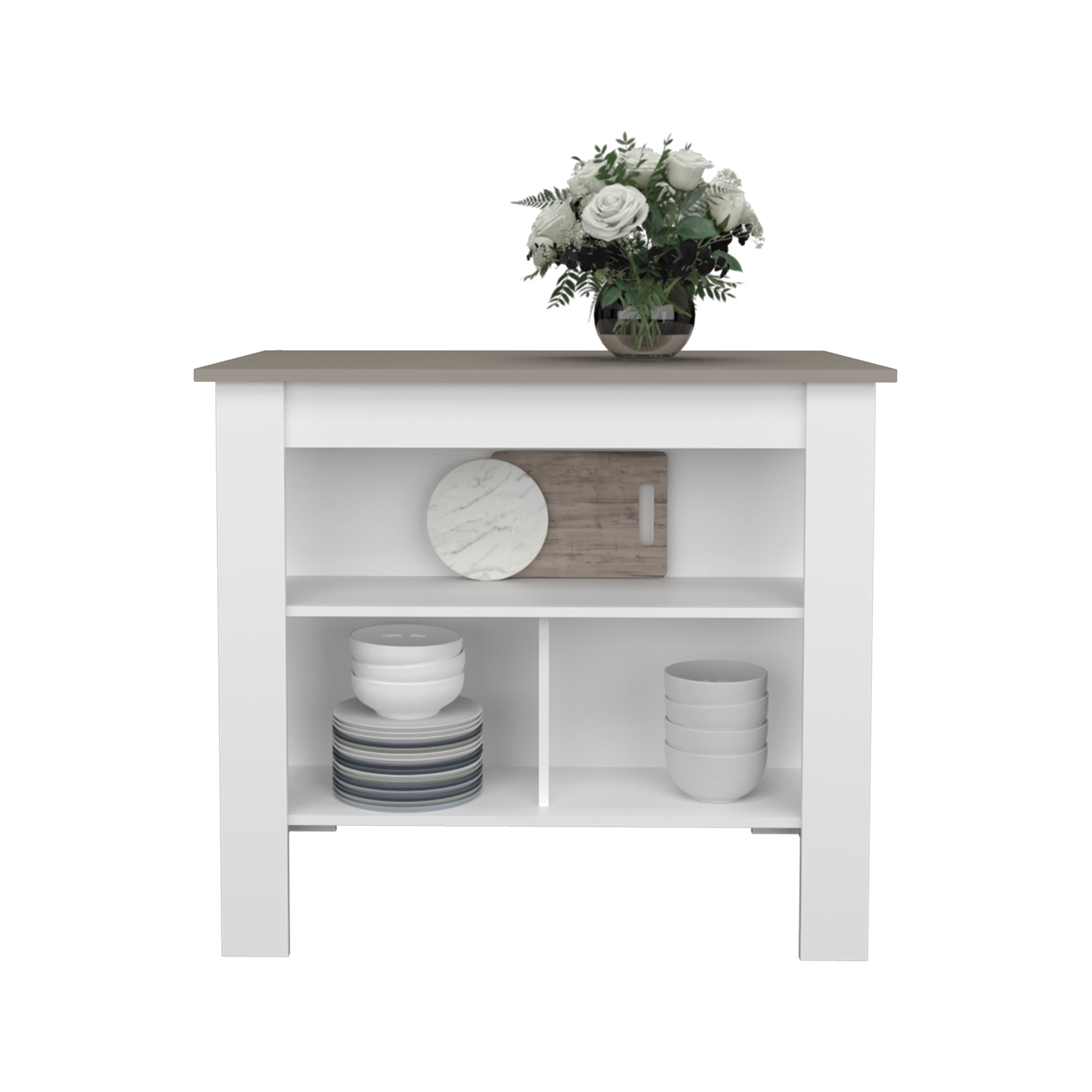 Qumbnk Wood Island Table with 3 Shelves, 35.4"H Kitchen Island for ...