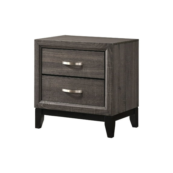 Qumbnk Wood Nightstand End Table with Metal Handles, 2 Drawer Beside Table for Bedroom, Living Room