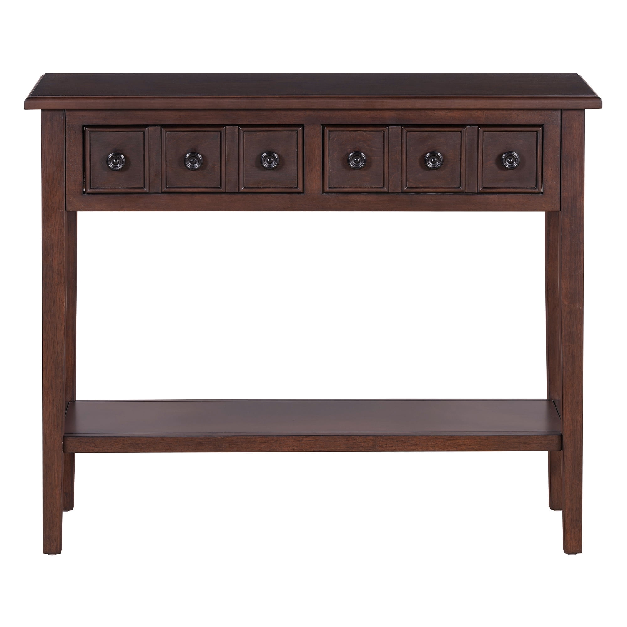 Qumbnk Wood Sofa Table with Open Shelf and Rubber Wood Legs, 2 Drawers ...