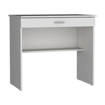 Qumbnk Wood Writing Desk with Drawer and Lower Shelf, Computer Table for Living Room, Office, White
