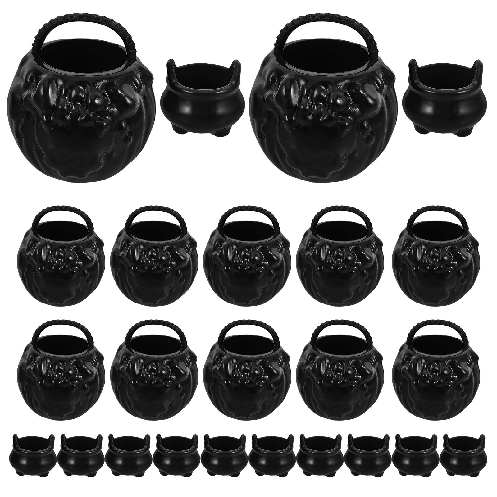Qumonin 1 set of Mini Cauldron Kettles Witch Buckets Halloween Cauldron Pot Dolls House Scene Layout Prop