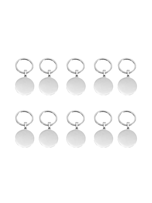 10-Pack Round Metal Keychains with Blank Tags and Keys for Crafts, Accessories, and Custom Projects