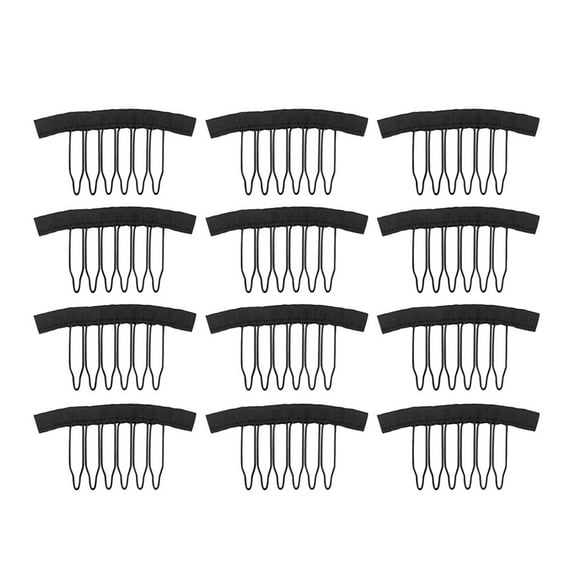 Qumonin 12PC Wig Net Clip Stainless Steel 6 Teeth Hide Hair Clip Wig Accessories for Ladies (Black)