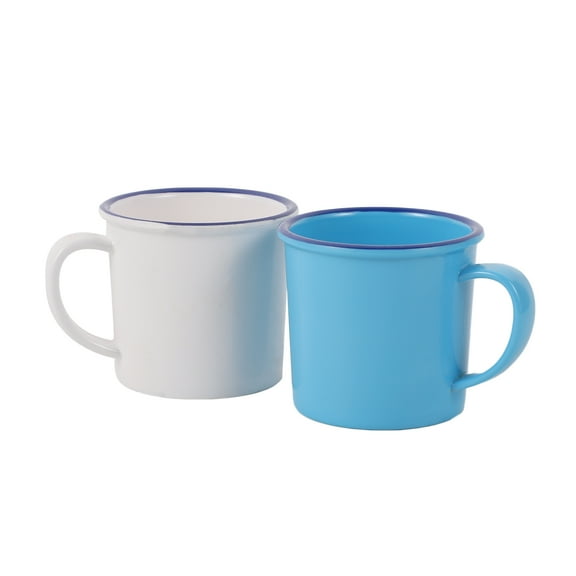 Qumonin 2 Melamine Stacking Mugs with Handles for Coffee & Tea (White/Blue)