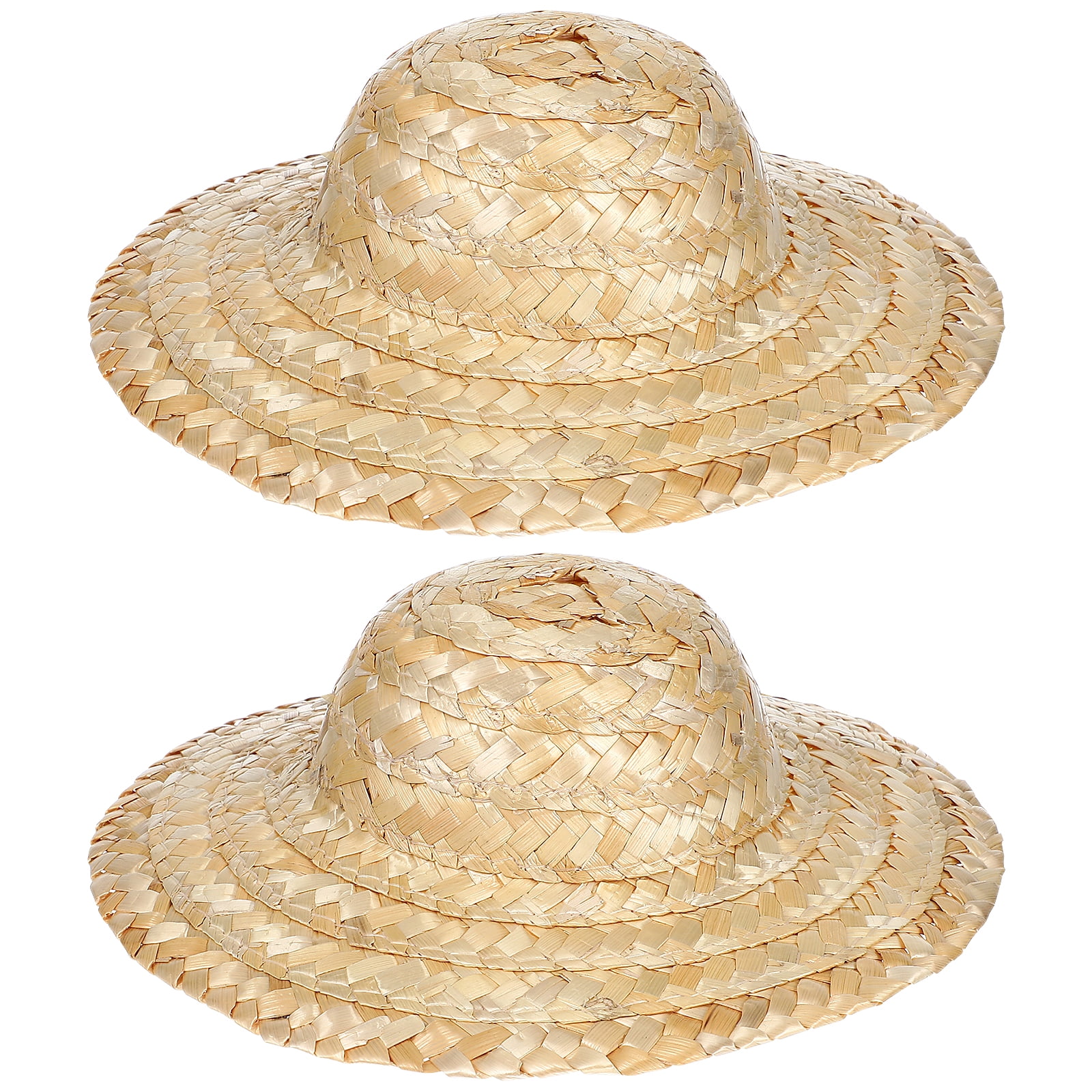 Qumonin 2 Pack Miniature Straw Hats for Dolls 3.3 Inch Handcrafted