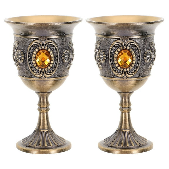 ADDHAT Golden Retro Wine Goblet Set Stainless Steel Tin Alloy for Home Use 2Pcs