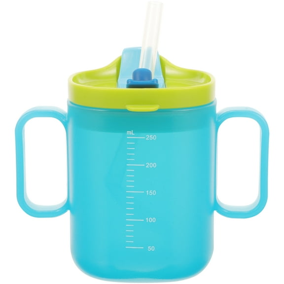 Qumonin 200ml Adult Sippy Cup 2 Handle Silicone Mug with Lid and Straw