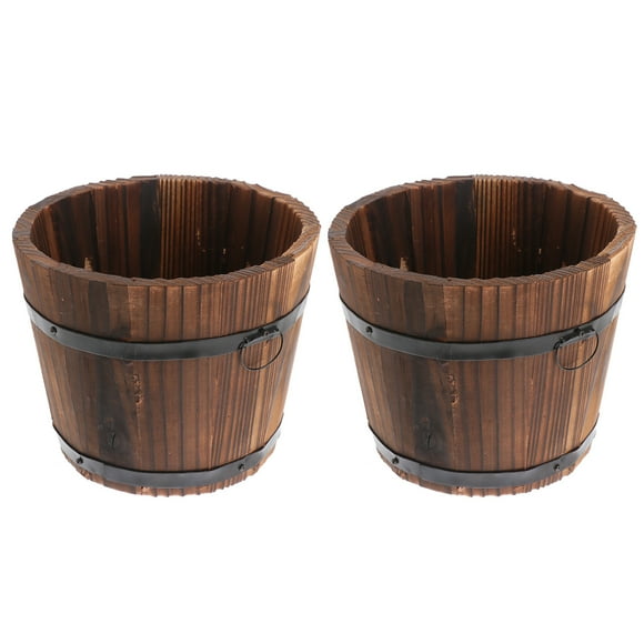 Qumonin 2Pcs Wooden Whisky Barrel Planters for Outdoor Plants