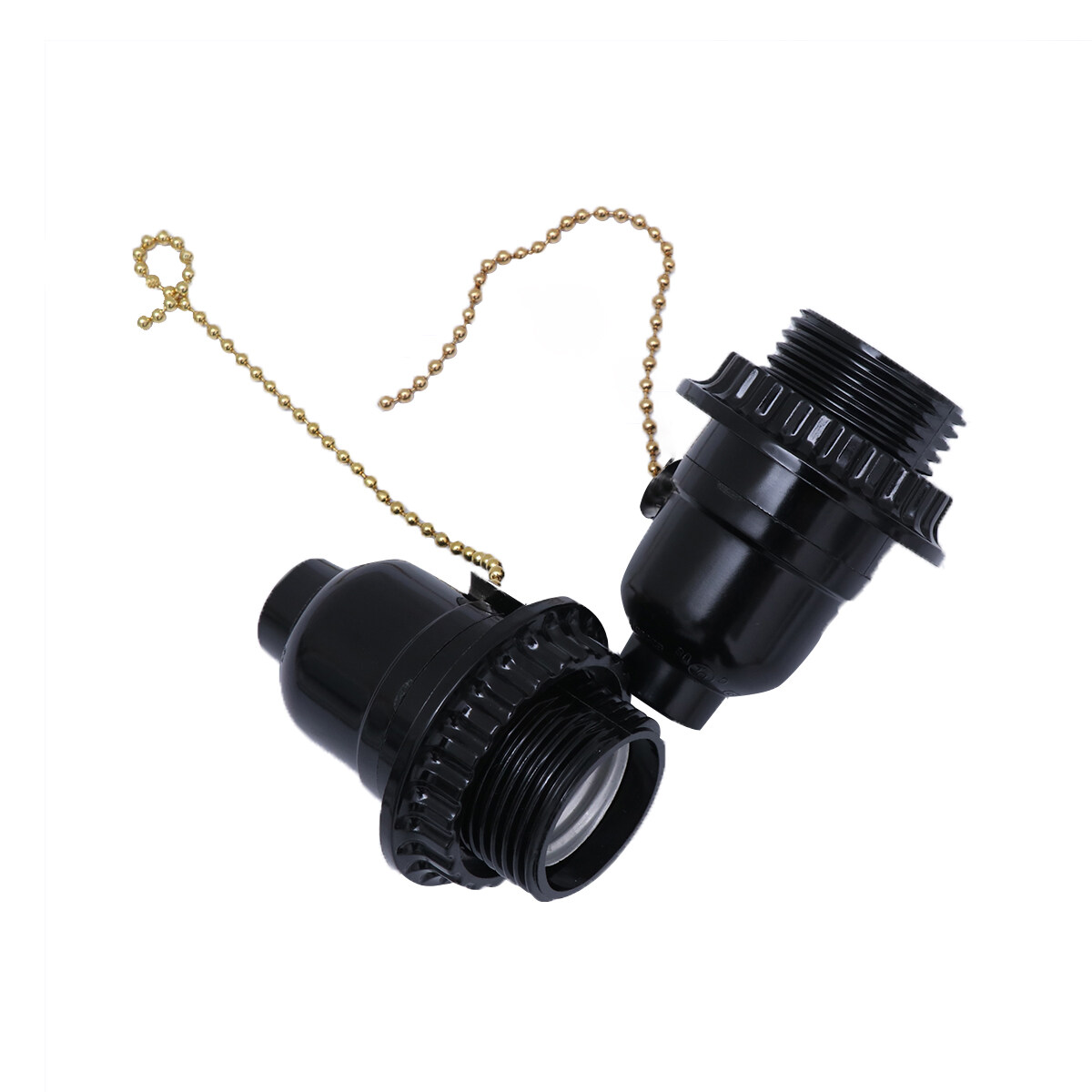 Qumonin 2pcs Black Outlet Socket Adapter with Pull Chain Switch