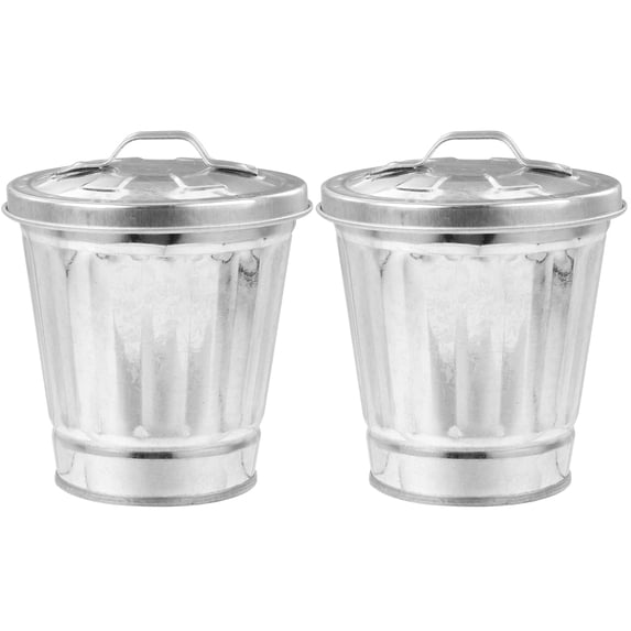 Qumonin 2pcs Mini Galvanized Compost Bucket with Lid - Silver