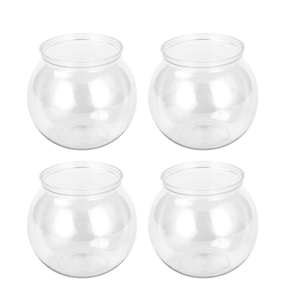 Qumonin 4Pcs Clear Plastic Goldfish Bowls for Decorative Aquariums and