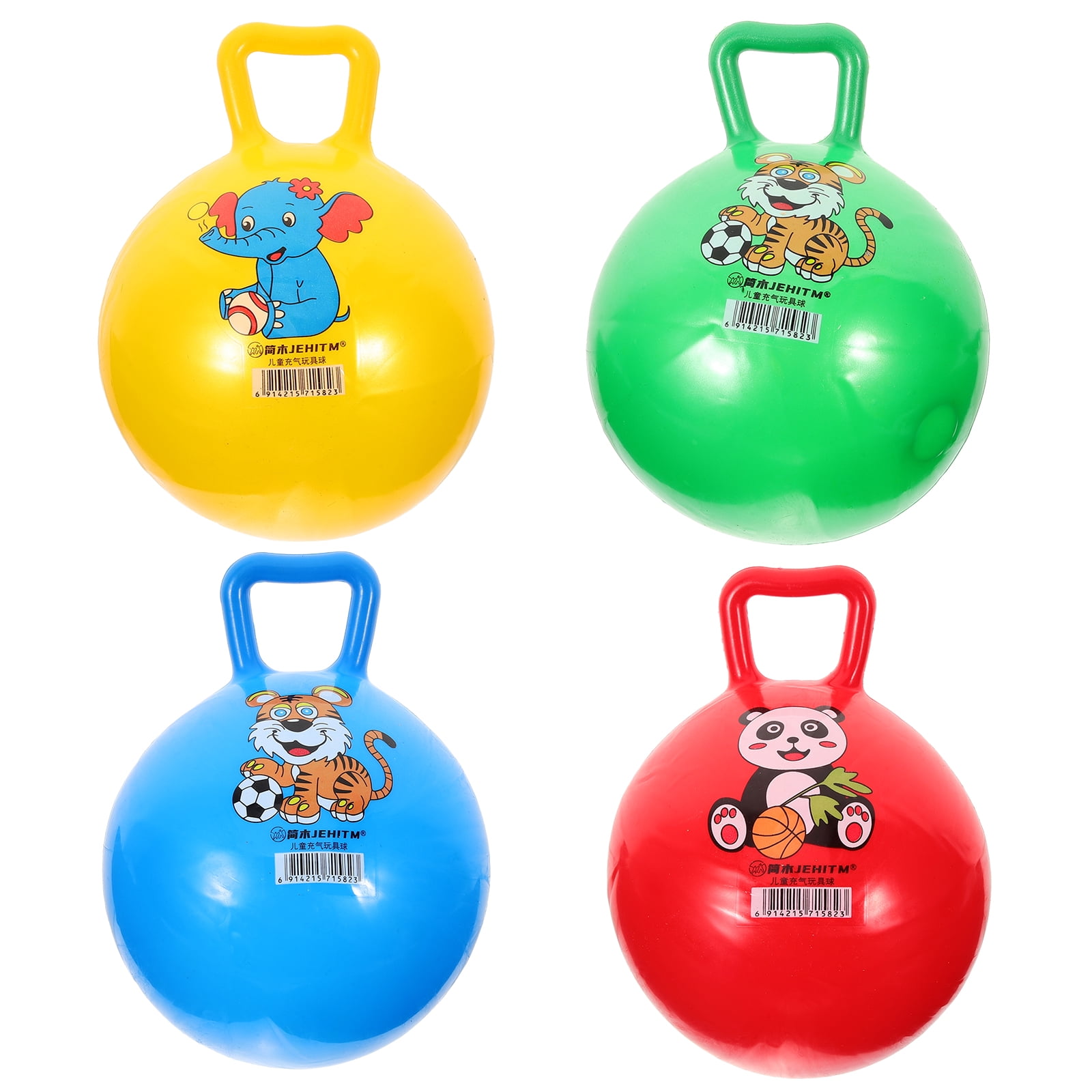 Qumonin 4pcs Inflatable Animal Hopper Ball with Handle for Kids 22cm Random Color
