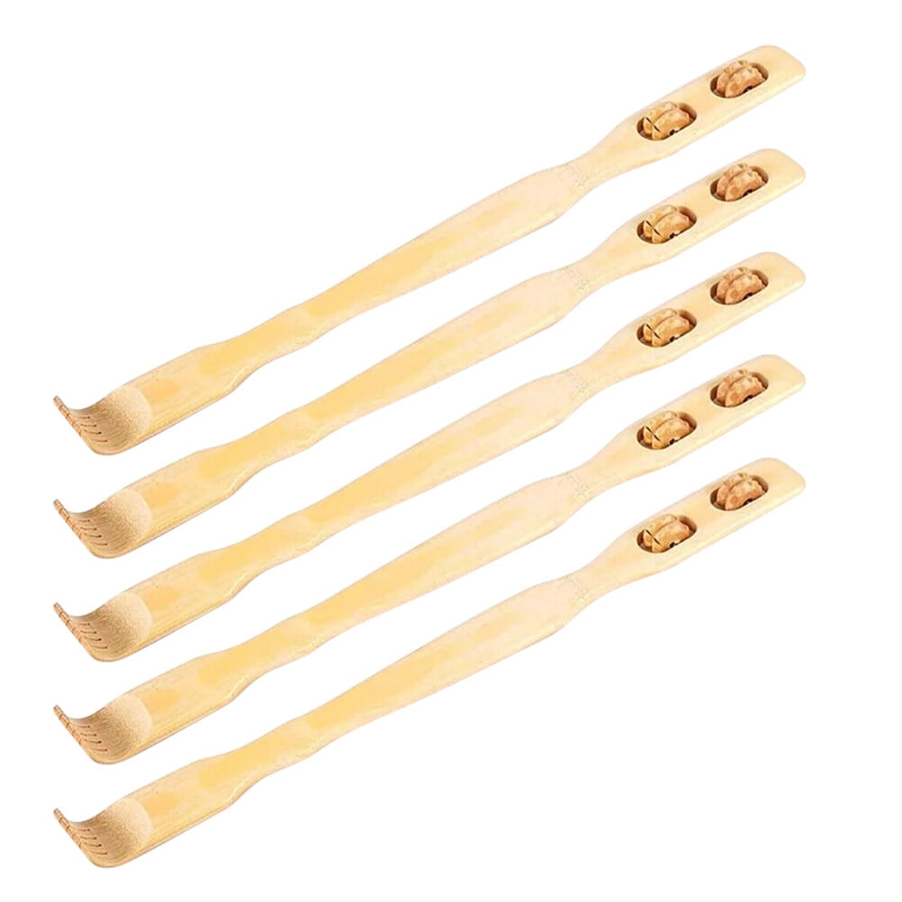 Qumonin 5Pcs Bamboo Back Scratcher Body Massager Long Handled Shoe