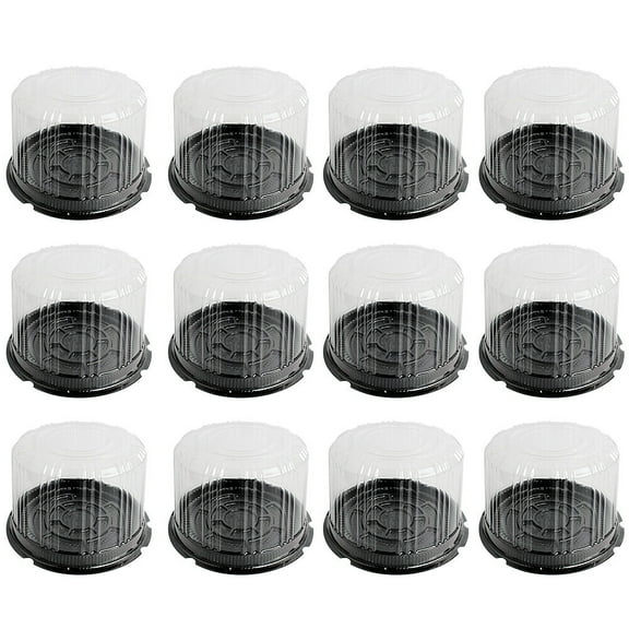 Qumonin 6" Clear Plastic Cake Container with Dome Lid & Board - Black