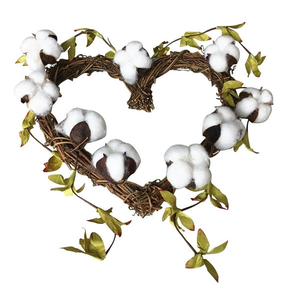 Qumonin Artificial Cotton Heart Wreath for Farmhouse Wedding Decor (White)