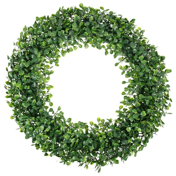 Qumonin Faux Boxwood Wreath Green Leaf Garland for Wedding & Party