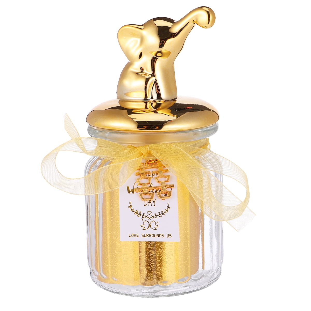 Qumonin Glass Cotton Ball Holder Candy Jar with Elephant Lid Clear