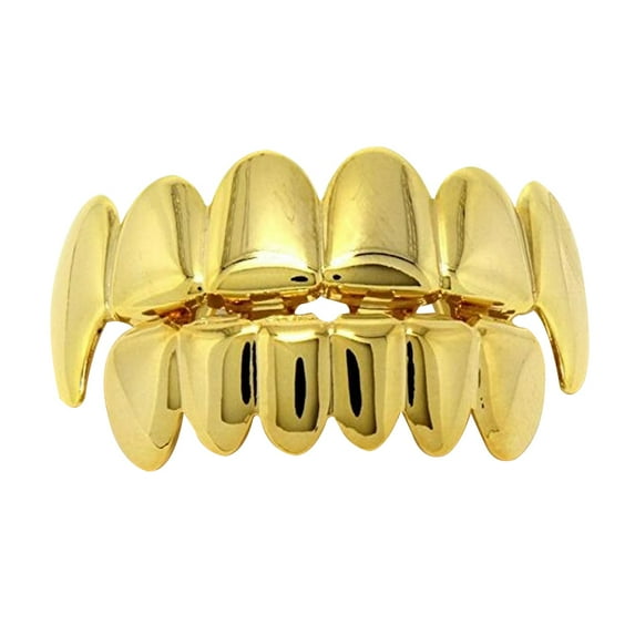 Golden Brass Hip Hop Teeth Braces Set for Fun Use and Photoshoots Shiny and Healthy Teeth