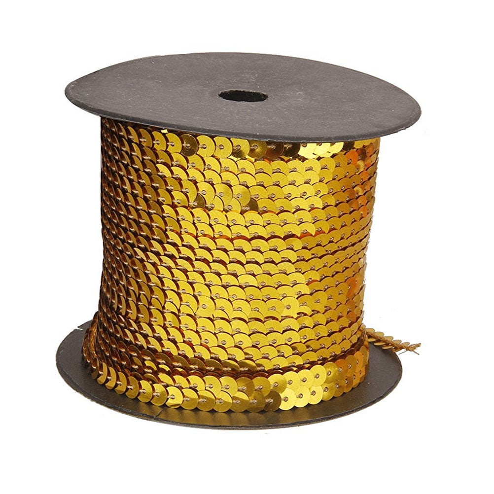 Qumonin Gold Tinsel Ribbon Metallic Sequins Trim for DIY Wedding Attire