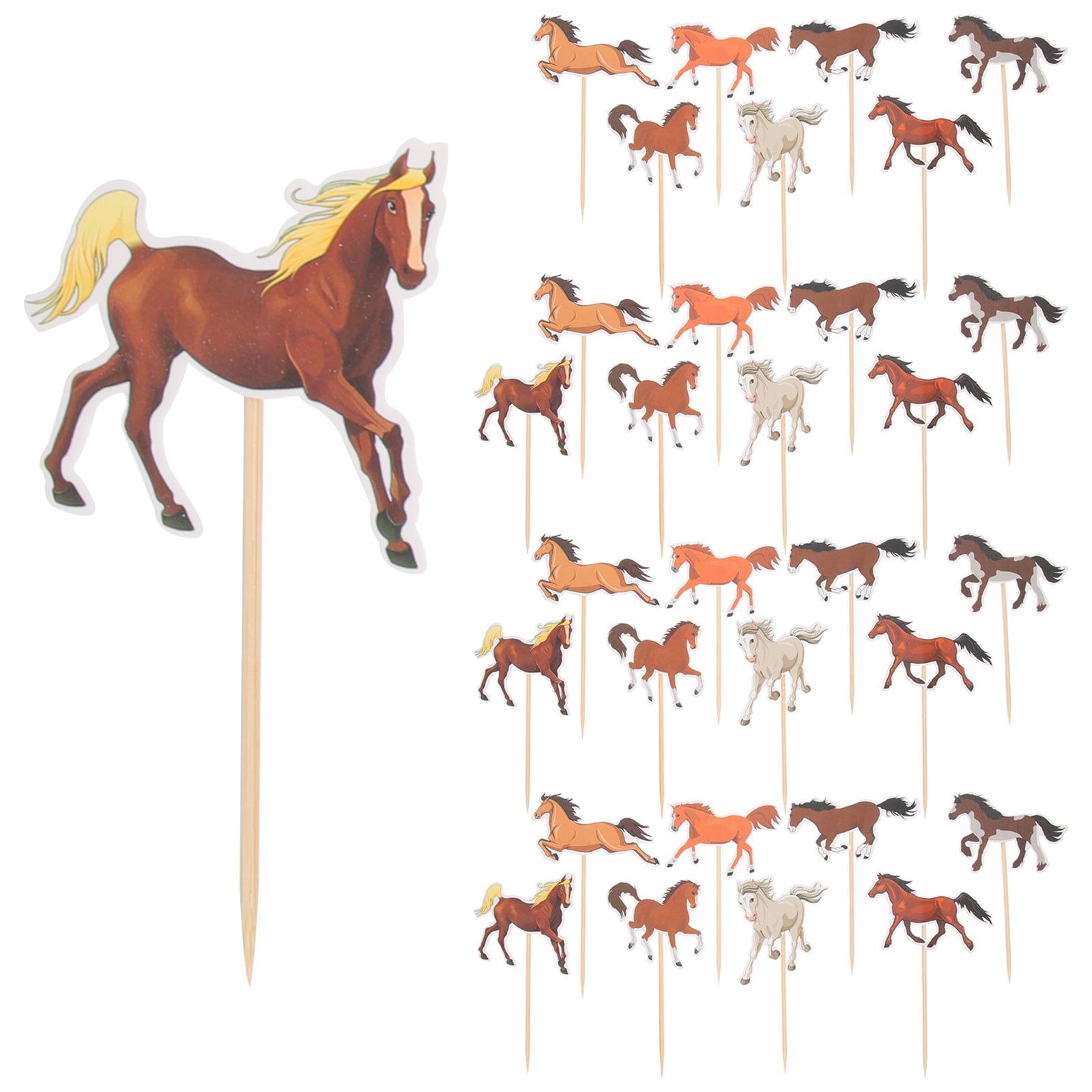 Qumonin Horse Cupcake Toppers 32pcs for Equestrian Party Supplies