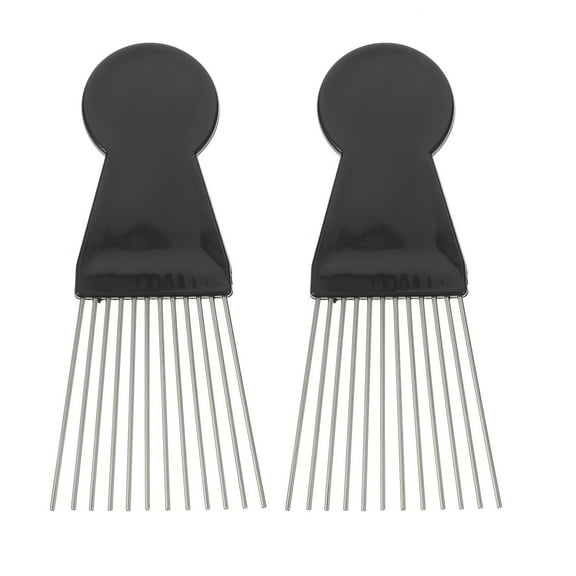 Qumonin LALAFINA Hair Pick Comb for Men and Women - 2pcs Black Metal Afro Comb