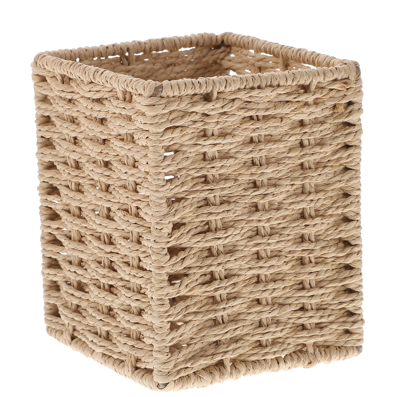 Qumonin Rattan Pencil Holder Wicker Pen Cup Makeup Brush Mini Trash Can