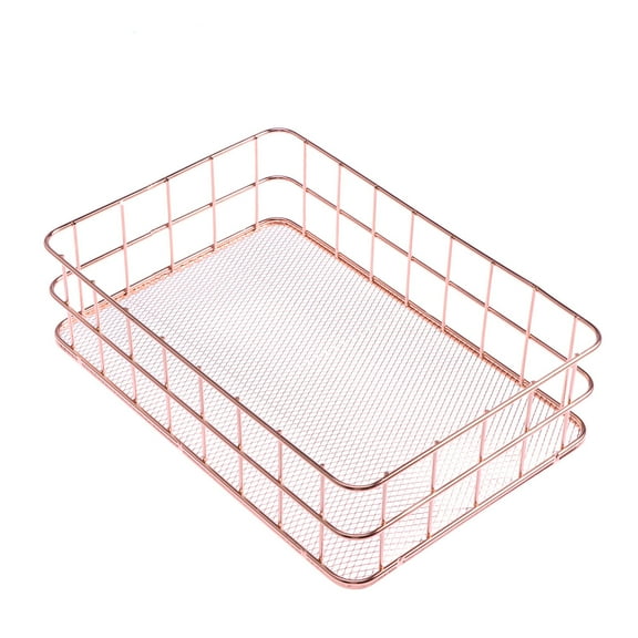 Qumonin Rose Gold Metal Wire Desk Organizer Basket