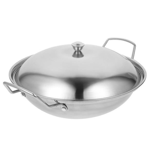 Qumonin Stainless Steel Wok Pan 9 Inch Double Handle Chinese Japanese Cookware